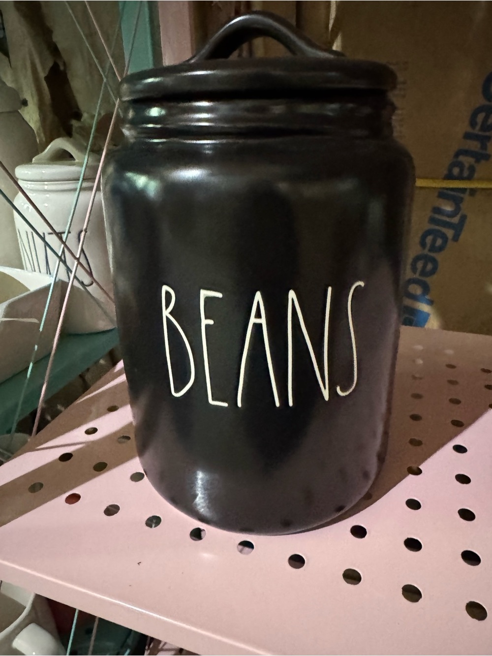 Rae Dunn Black Ceramic 'BEANS' Storage Canister